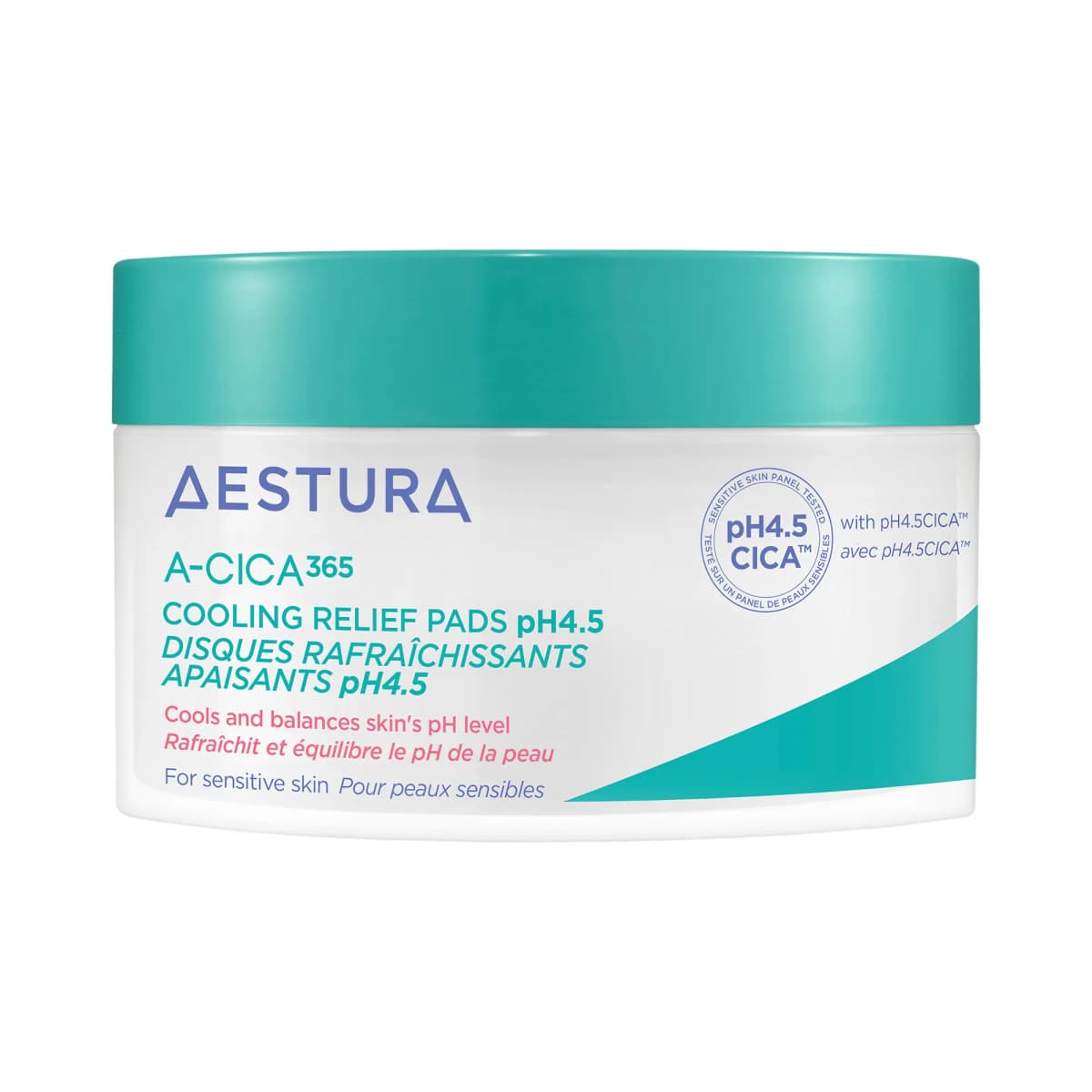 A-CICA365 Cooling Relief Toner Pads pH4.5 with Centella Asiatica + Hyaluronic Acid for Redness