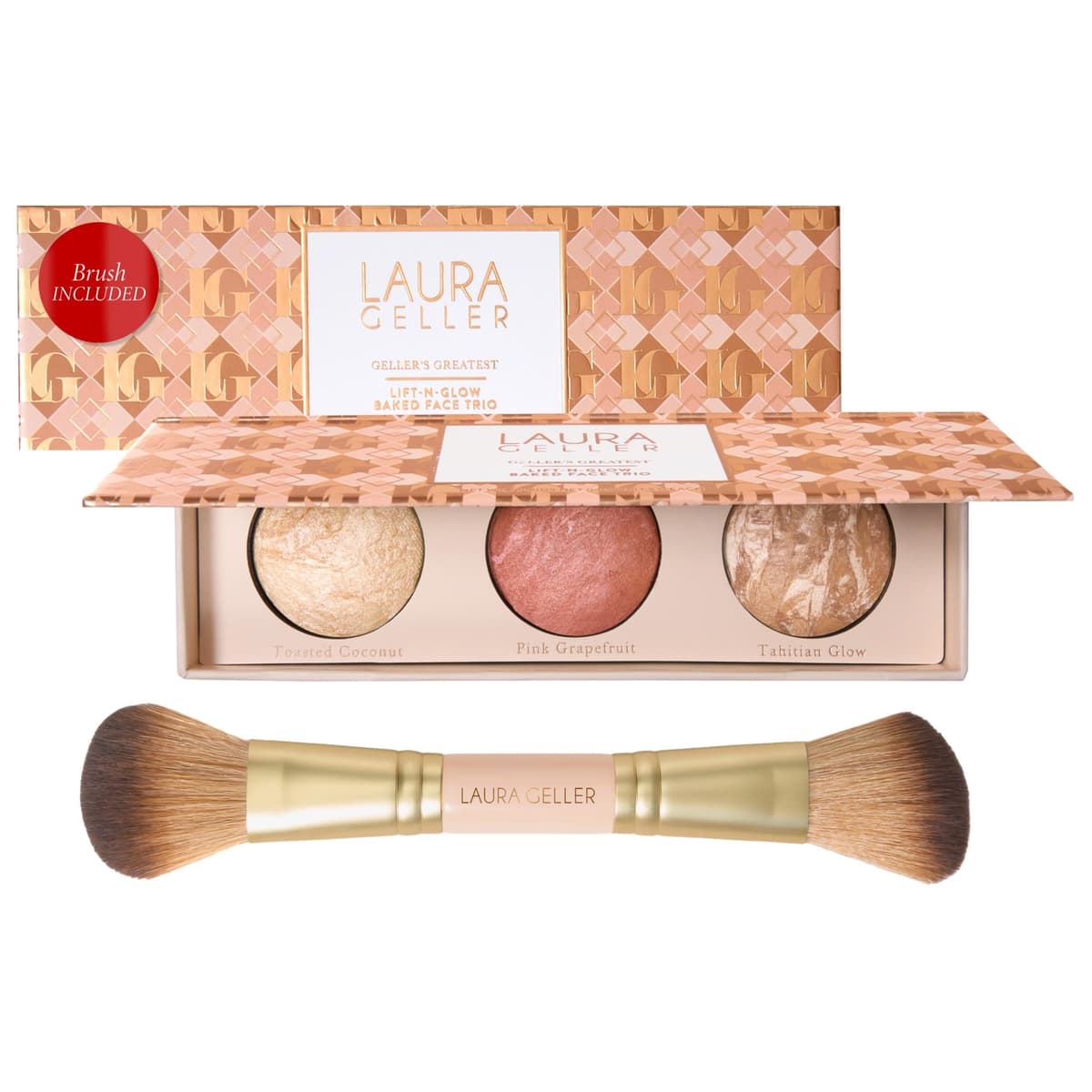 Geller's Greatest Lift-n-Glow Face Palette & Dual-Ended Blush + Bronzer Brush