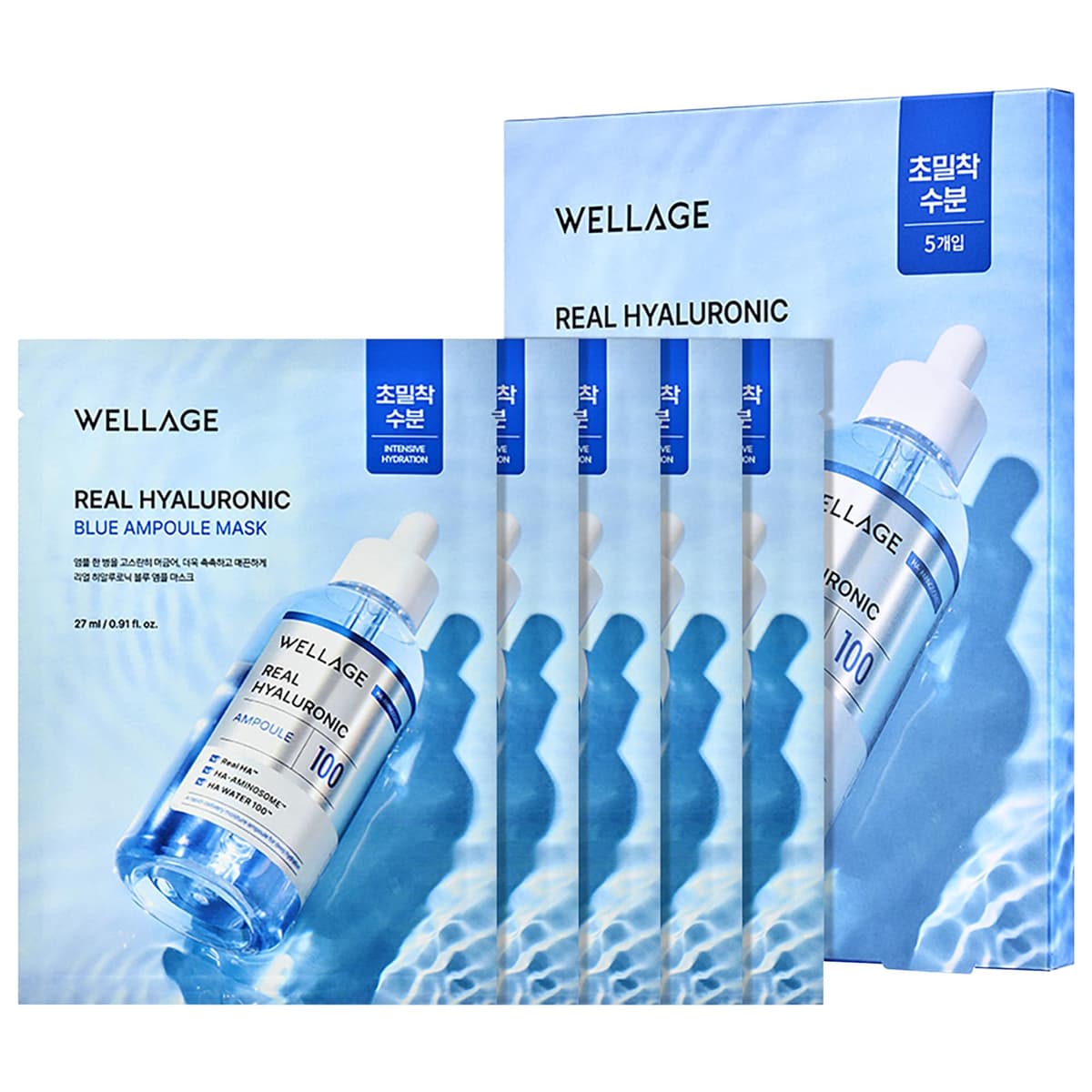 Real Hyaluronic Blue Ampoule Mask 5-Pack for Deep Hydrated Glass skin