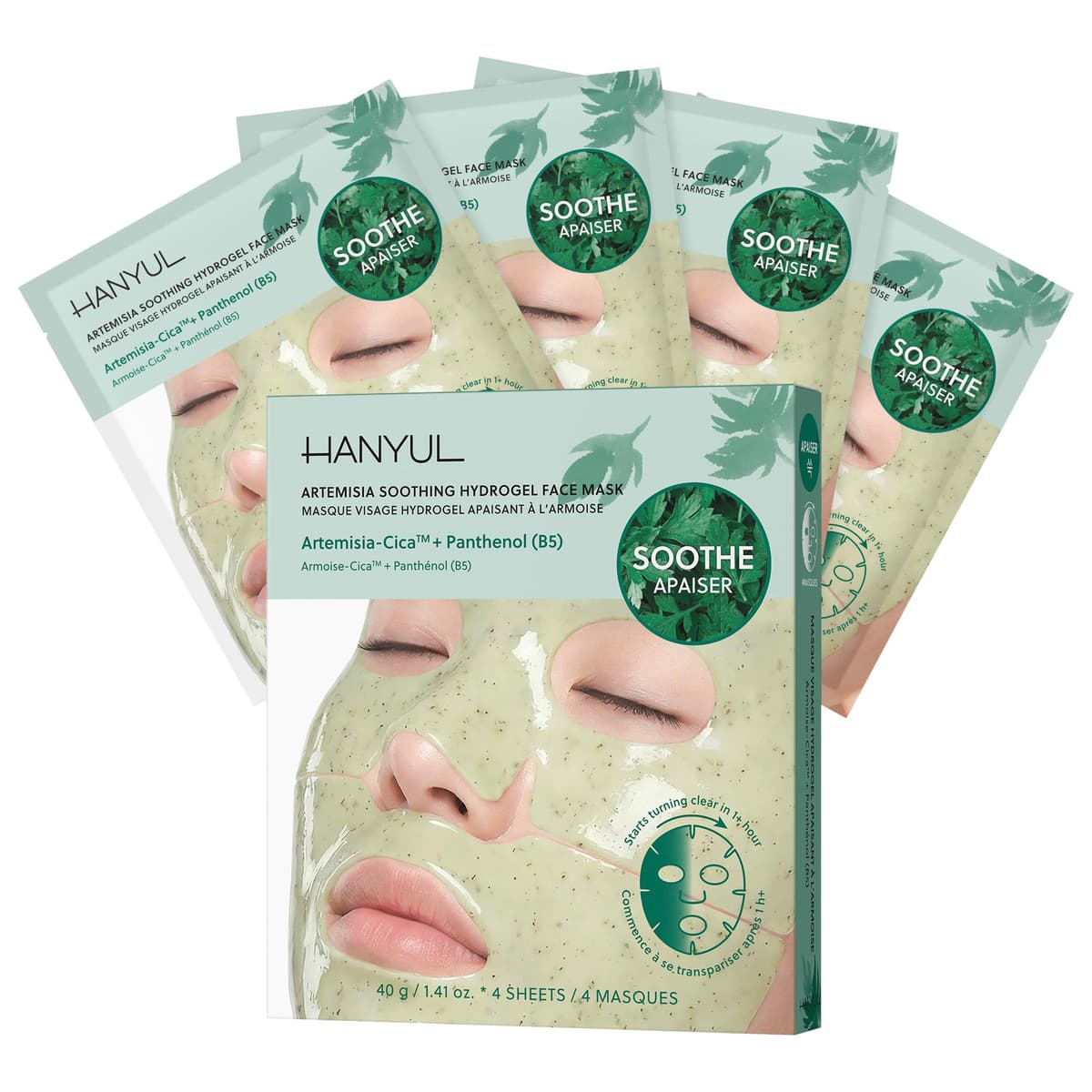 Korean Artemisia Soothing Hydrogel Sheet Mask Set with Centella Asiatica + Panthenol