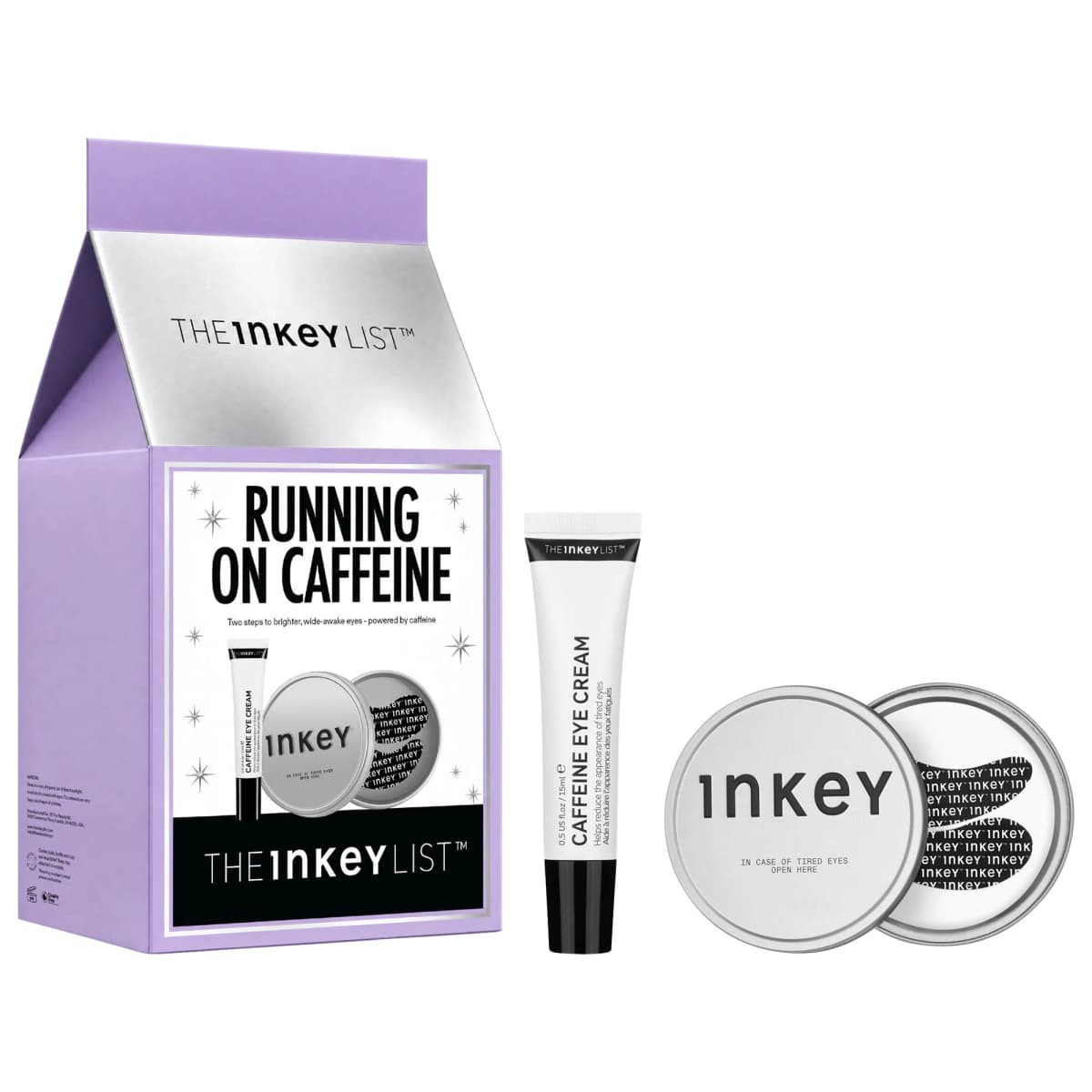Running on Caffeine Eye Cream & Reusable Eye Patches Gift Set for Depuffing & Dark Circles