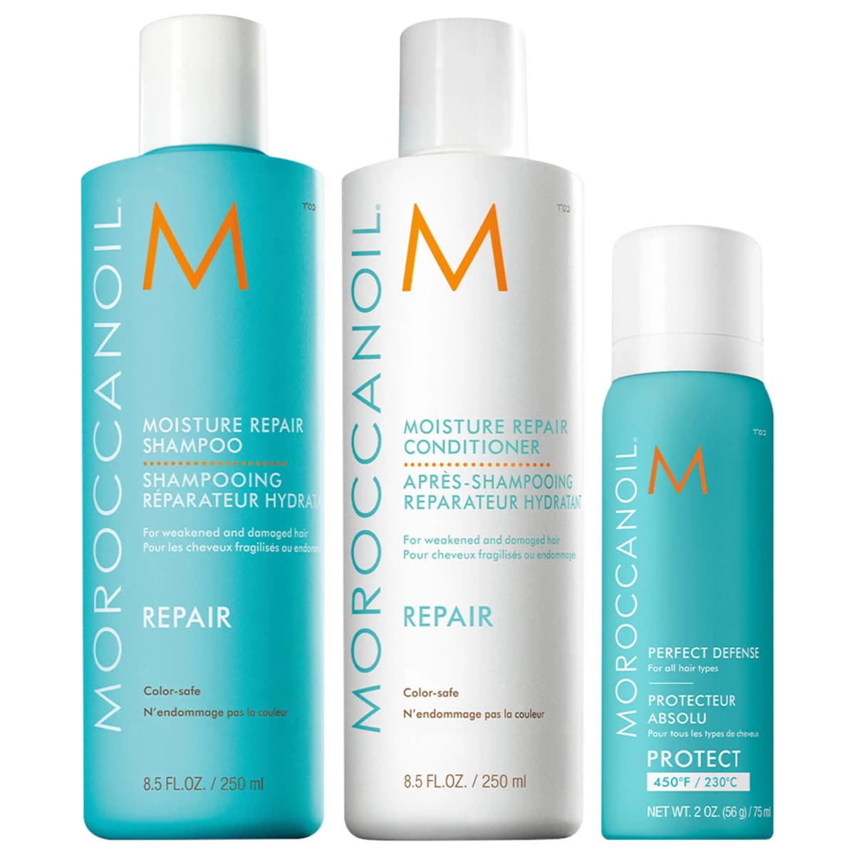 Moisture Repair Shampoo and Conditioner Set with Mini Perfect Defense Heat Protectant
