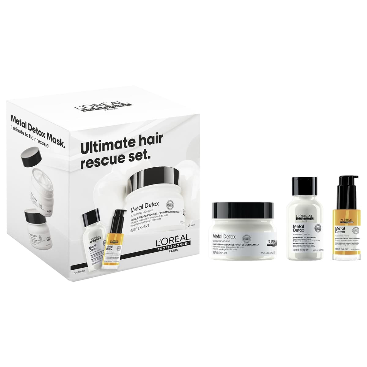 Metal Detox Hydrating Shampoo, Mask & Oil Gift Set For Dry, Damaged Hair